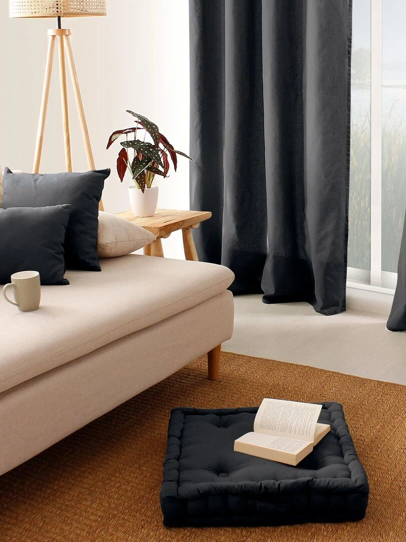 Coussin de sol uni en pur coton   Gris foncé