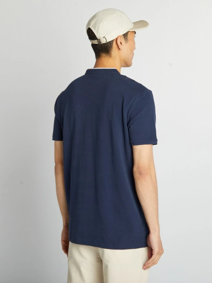 Polo à col mao en piqué de coton   Bleu marine