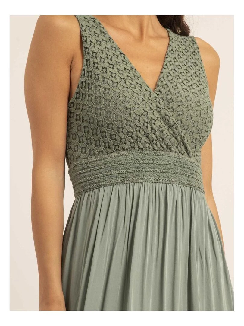 Robe longue dentelle IPALENE   Kaki