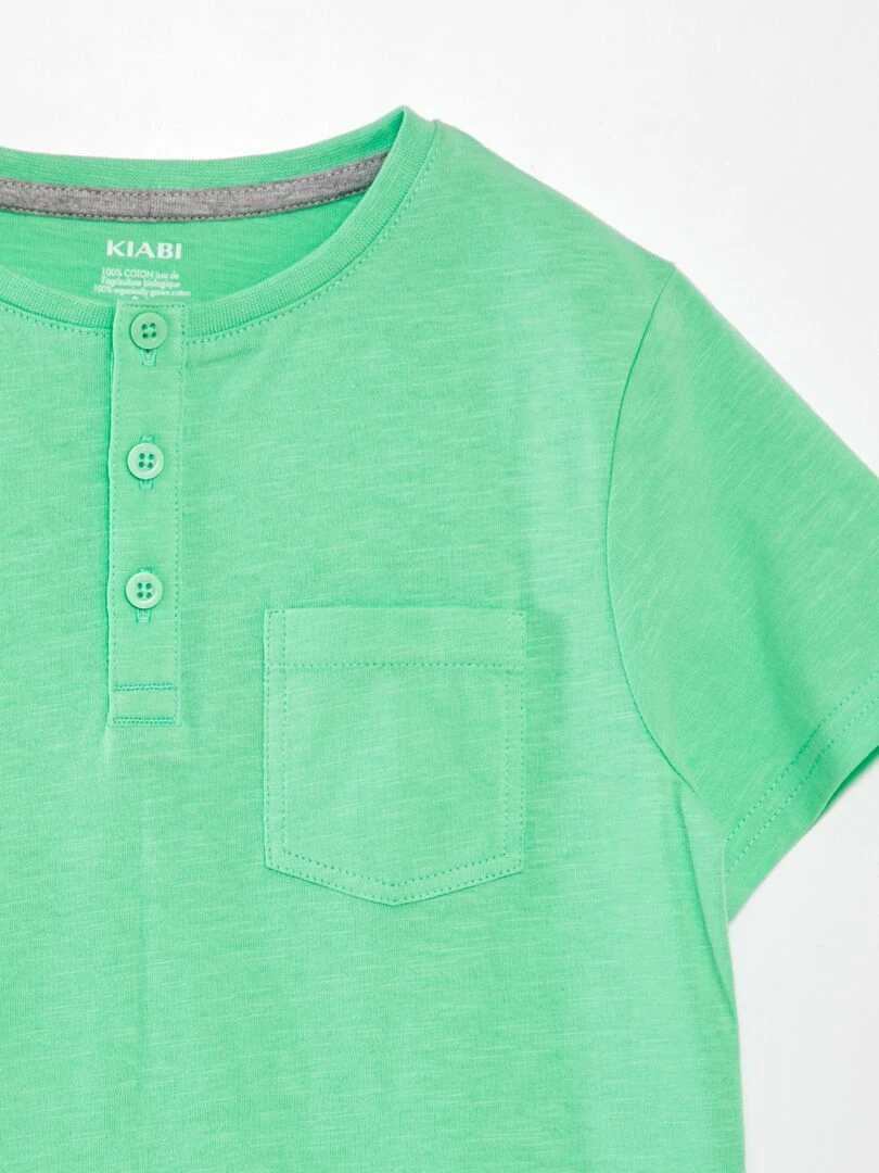 T shirt en jersey à col boutonné Vert