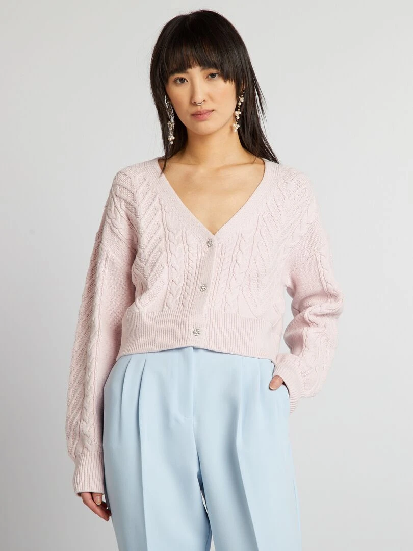 Gilet en maille fantaisie   Rose