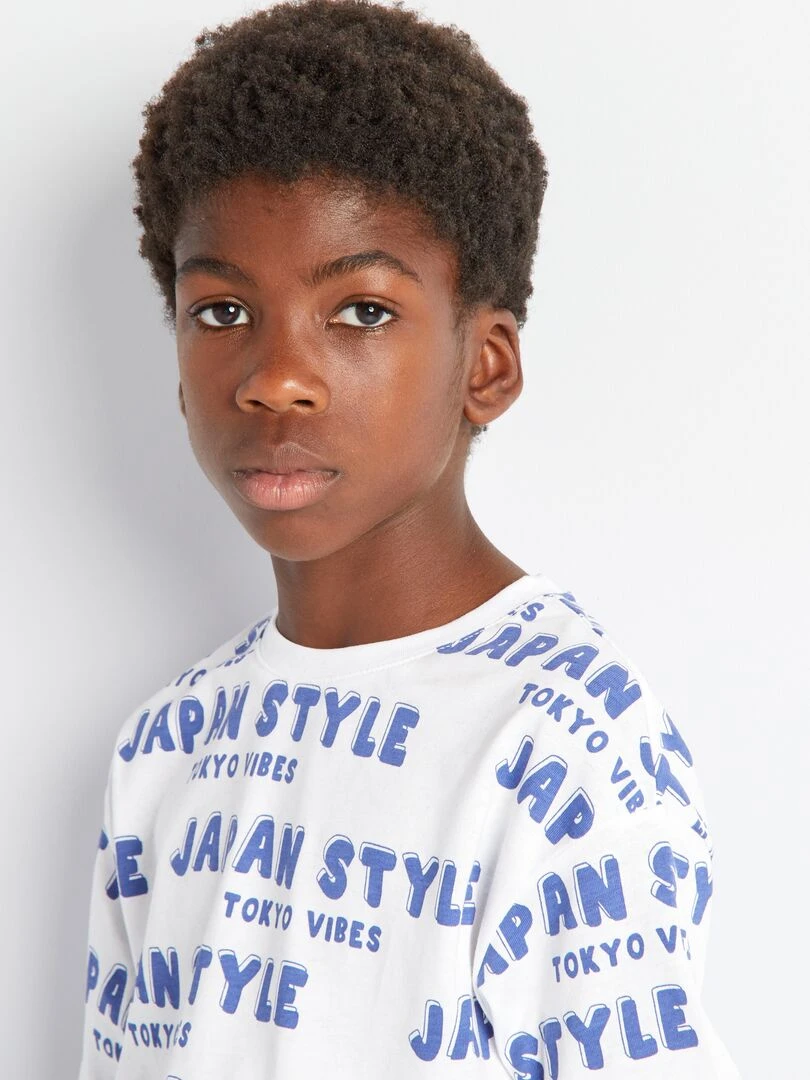 T shirt imprimé 'japon'   blanc/bleu