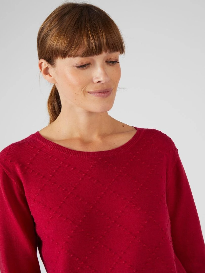 Pull motif losanges   Damart   Rouge cerise