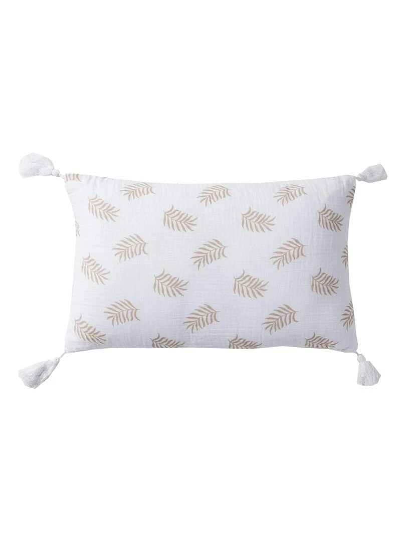 Coussin en double gaze de coton avec imprimé feuillage 'Deko&co' Blanc Beige