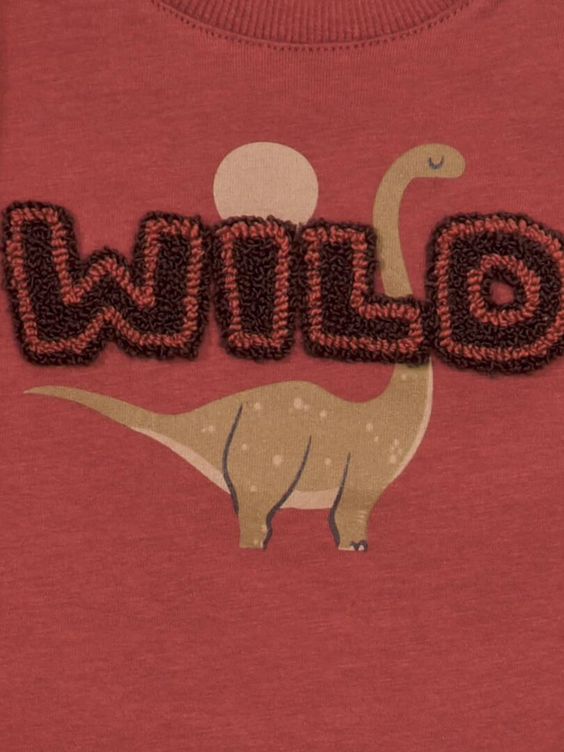 Tee shirt chiné avec imprimé en bouclette Rouge