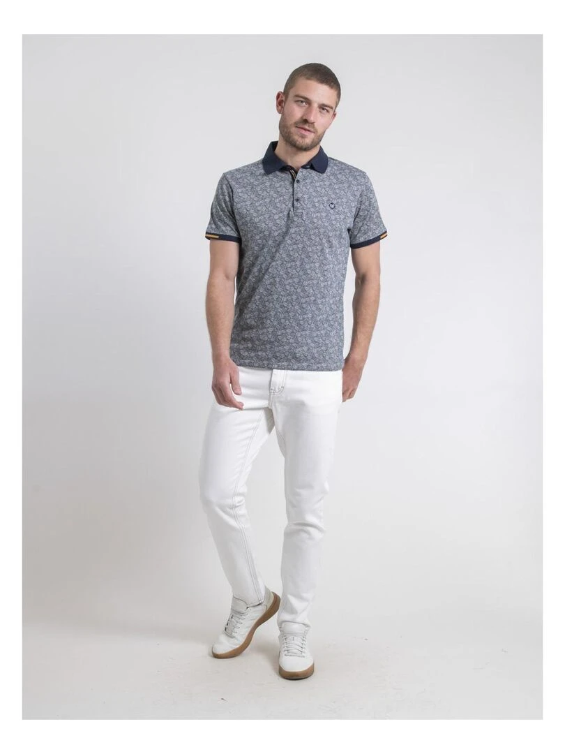 Polo manches courtes pur coton motifs PETILLON   Bleu marine