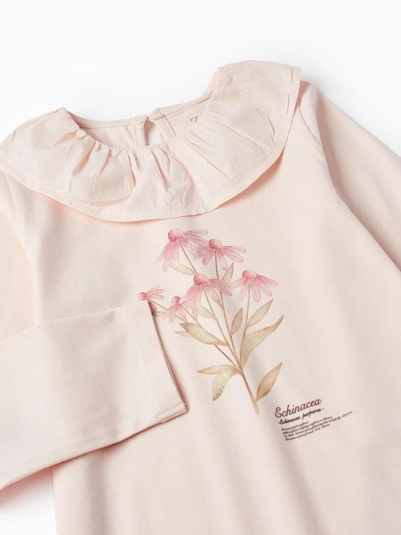T shirt à manches longues avec volants et paillettes pour fille manches longues SPRING BEGINS   Rose clair