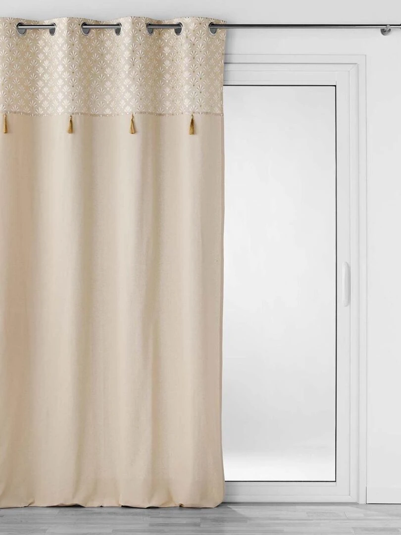Rideau avec top imprimé et métallisé   Beige
