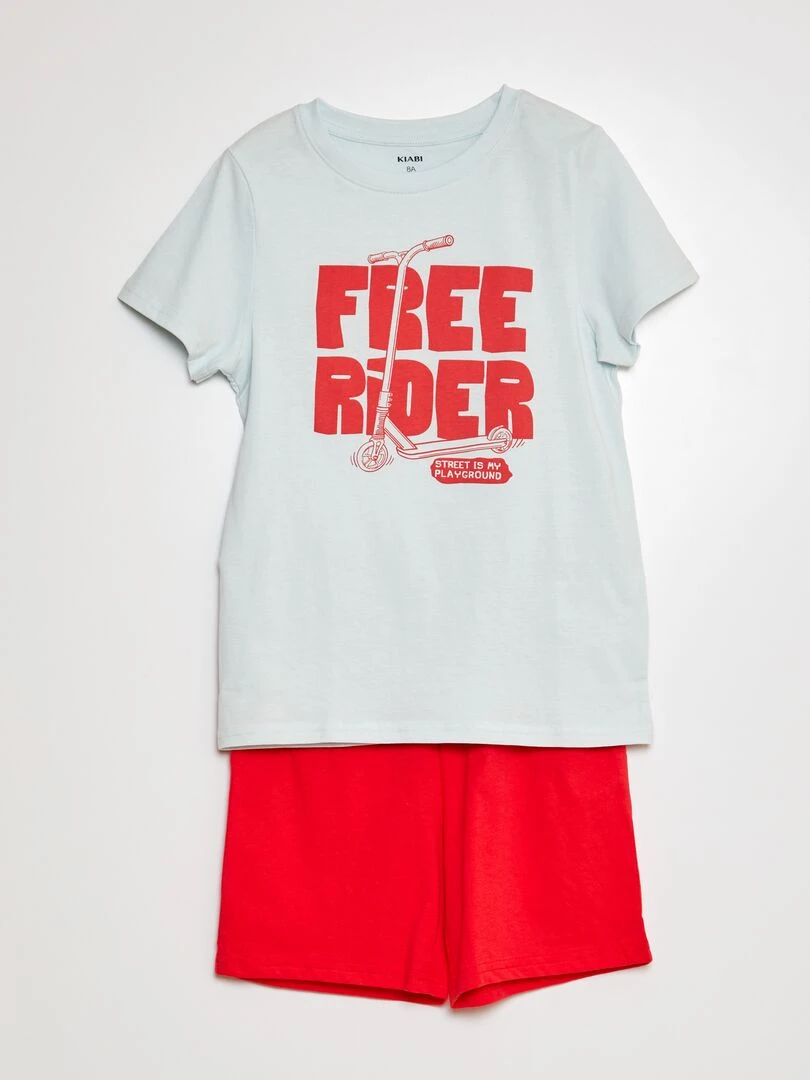 Pyjama court short + t shirt 2 pièces Rouge