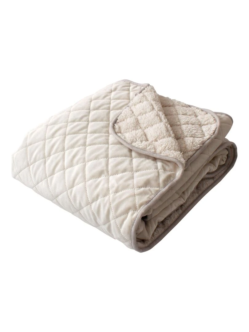 Plaid en velours et sherpa Ecru