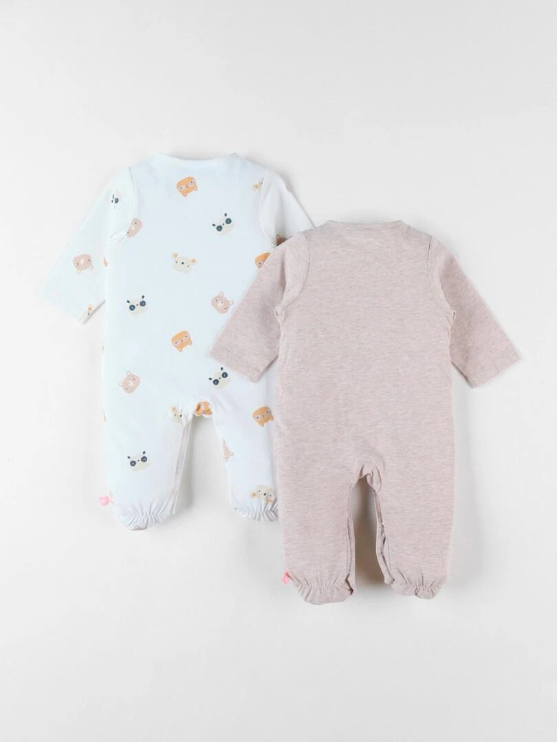 Set de 2 pyjamas 1 pièce en jersey écru/taupe chiné Noukie's Beige