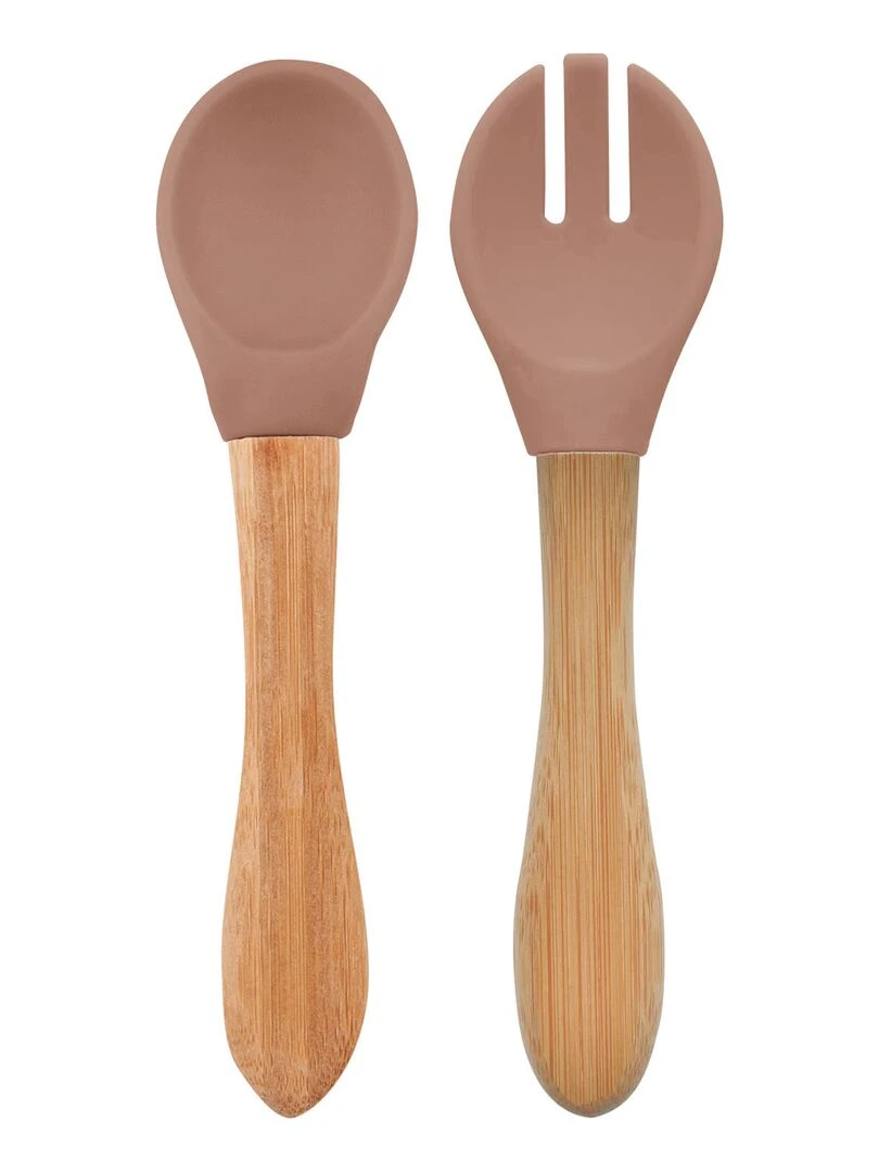 Set de couverts en bambou et silicone (lot de 2) Marron caramel
