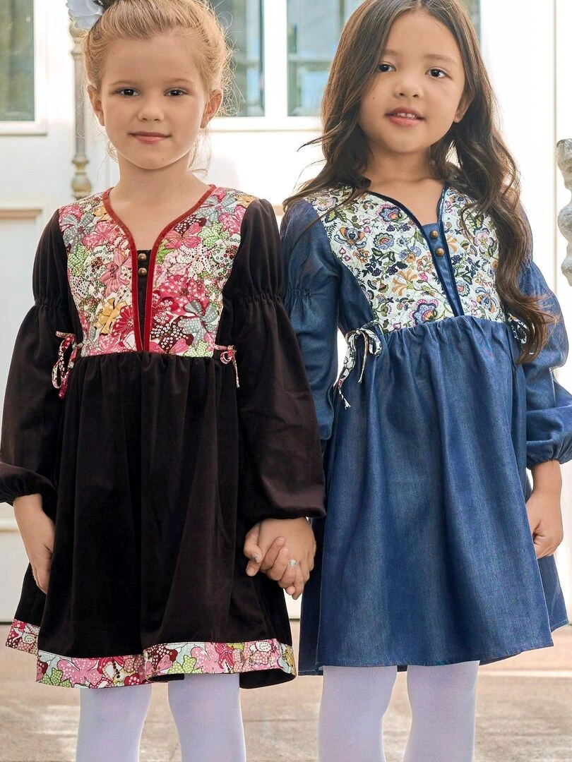 Robe Intersaison Coton Bleu Fleurie Liberty Rose Fille MARGOT 'LA FAUTE A VOLTAIRE' Bleu