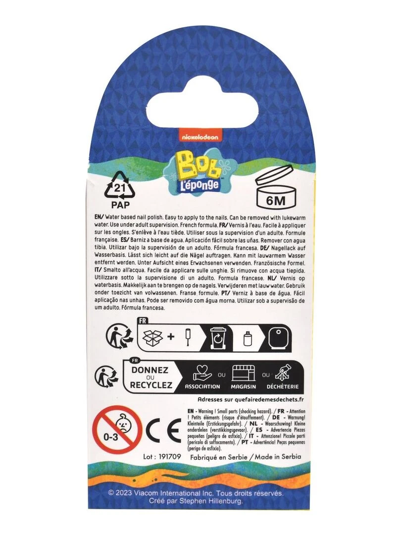 Bob l'Eponge   Vernis à l'eau pour Enfant   9 ml   N/A