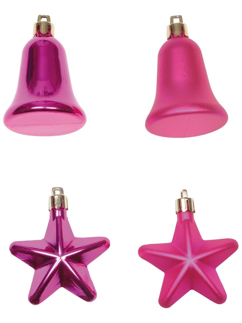 Set de 4 decorations de noel cloches et etoiles Rose