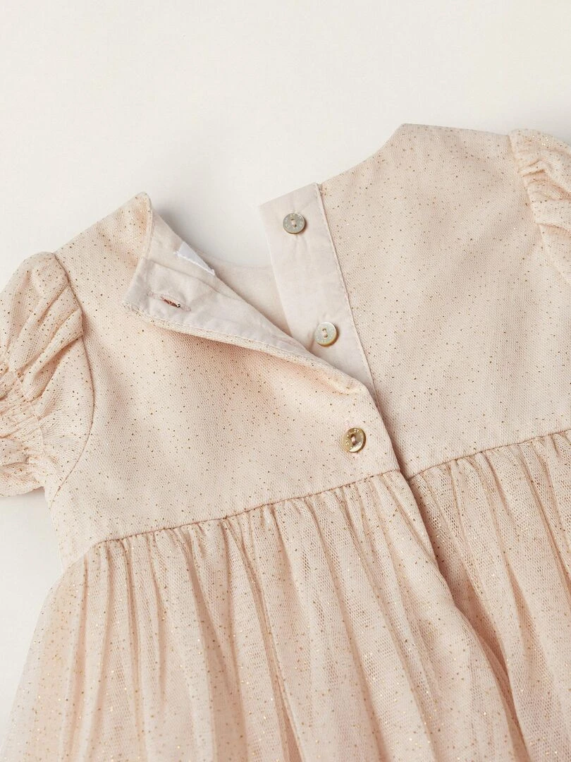 Robe en tulle avec paillettes + Bloomer pour nouveau nés manches courtes CÉRÉMONIE   Rose