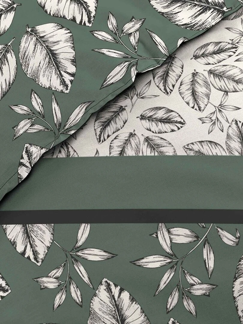 Housse de couette 240x220 + 2 taies Marjolaine kaki coton 52 fils Vert