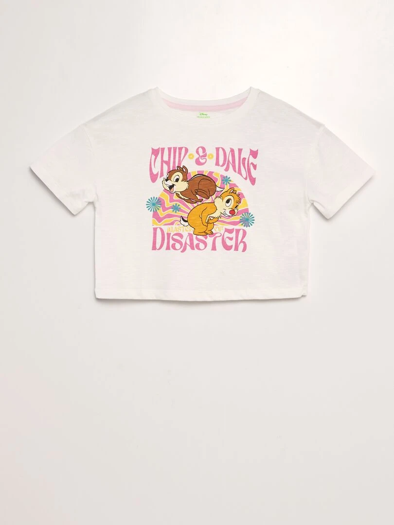 T shirt crop top 'Tic & Tac' Blanc