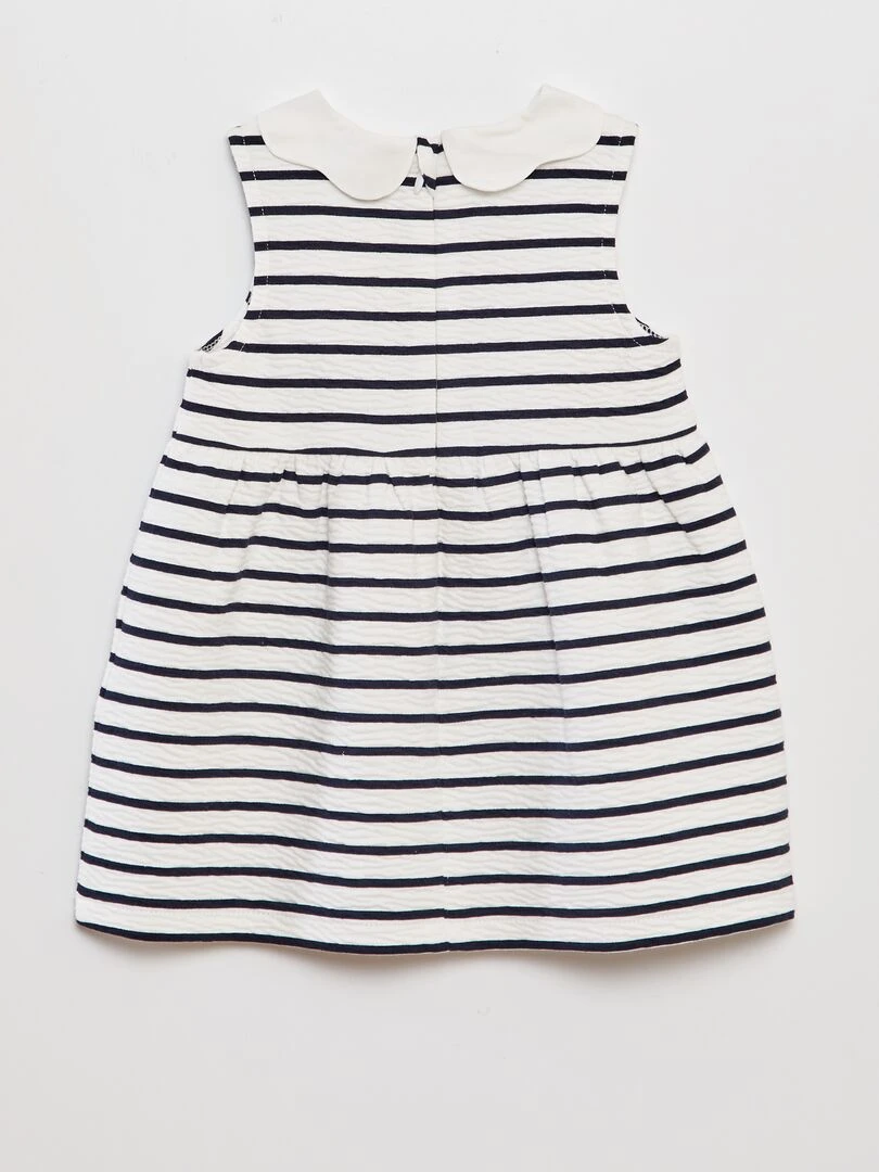 Robe en maille froissée à col claudine   Blanc rayé