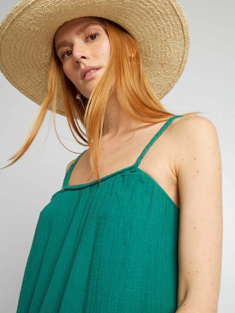 Robe longue à bretelles tressées   Vert