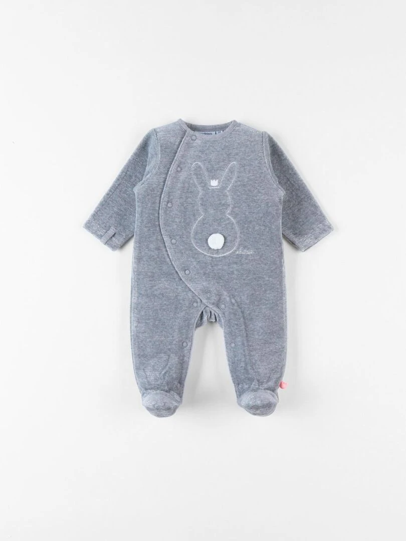 Pyjama 1 pièce lapin en velours moyen Noukie's Gris