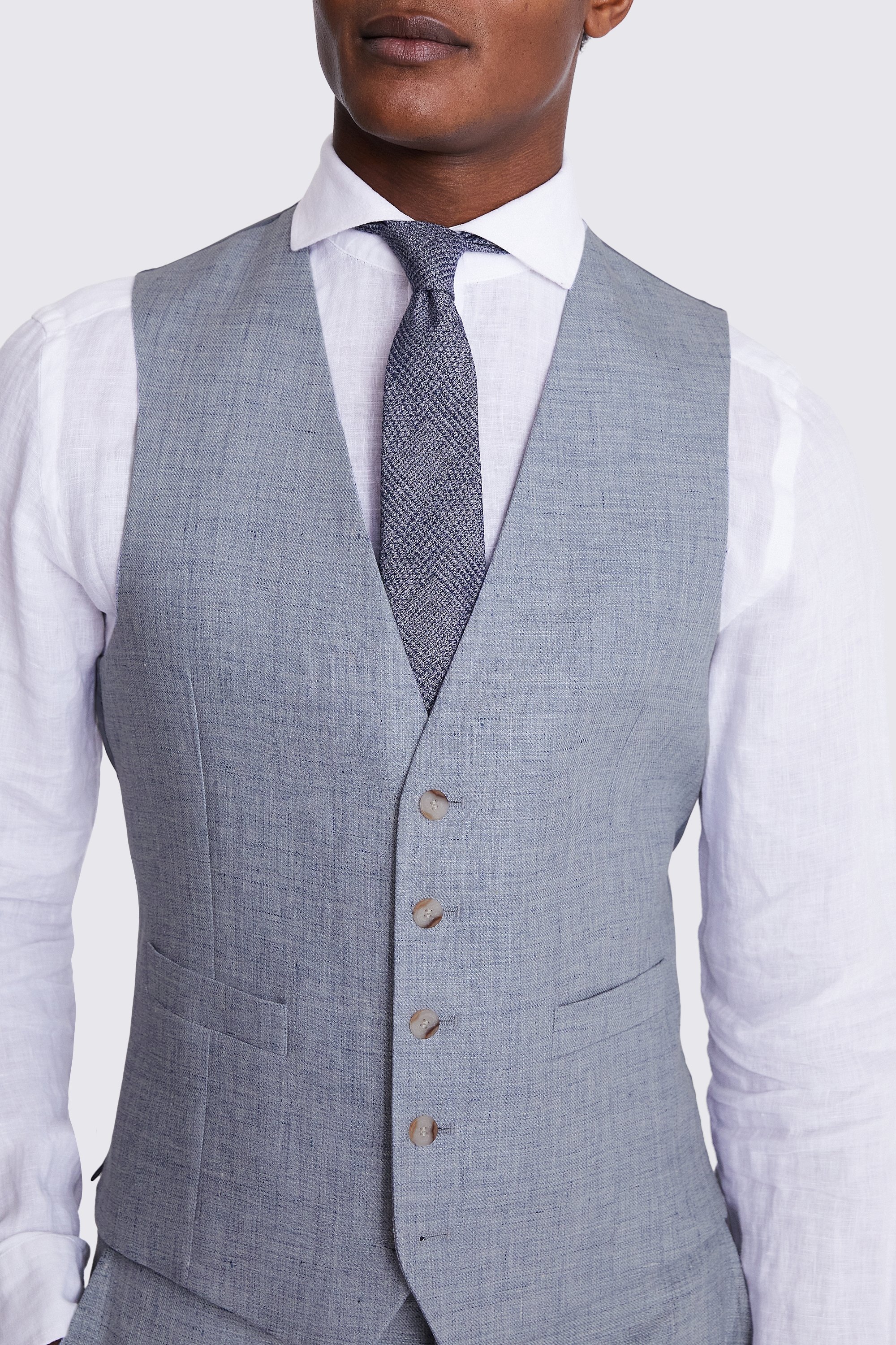 Tailored Fit Light Blue Linen Waistcoat   Buy Online at Moss