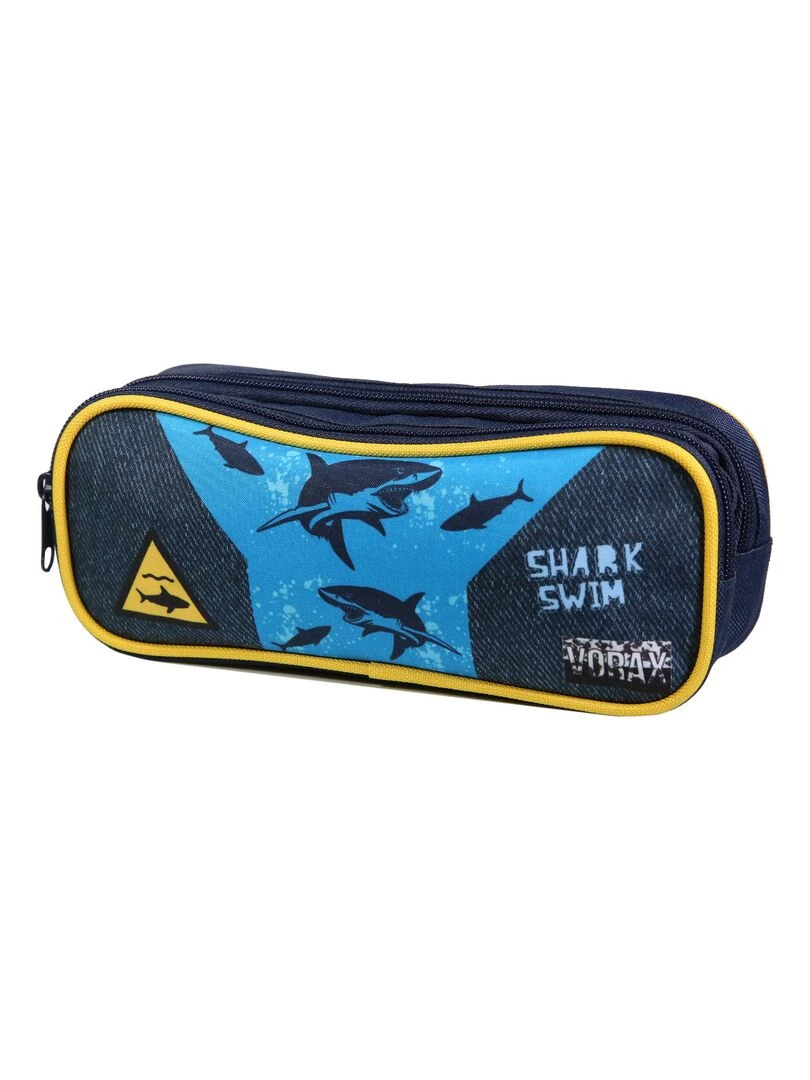BAGTROTTER Trousse scolaire 2 compartiments Vorax Bleue Requins Bleu