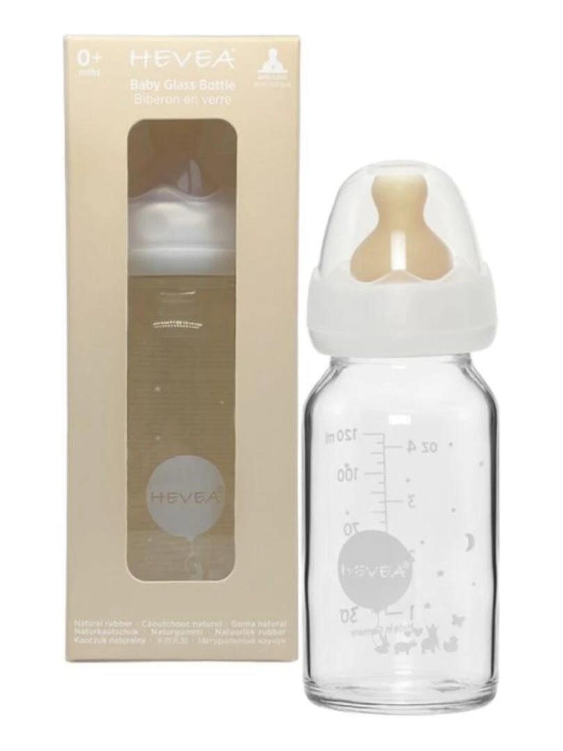 Biberon en verre 120 ml (1pc) Hevea Blanc