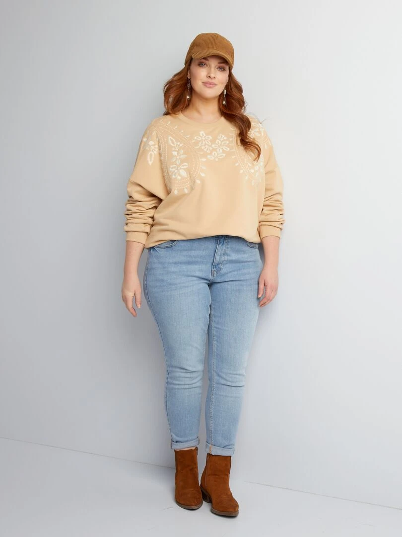 Sweat en molleton avec broderies Beige