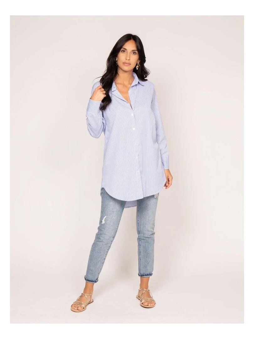 Chemise longue rayures OLLON   Bleu