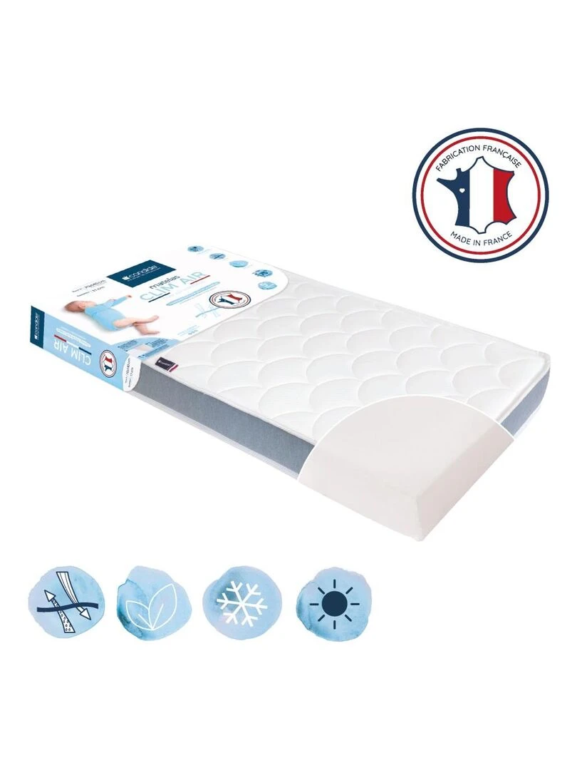 Matelas bébé Clim air   70 cm x 140 cm x 11 cm   Blanc