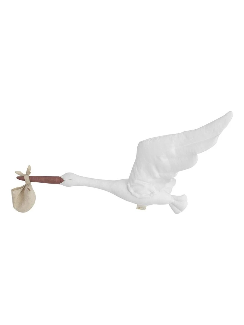 Trophée mural enfant Cigogne en lin blanc Blanc