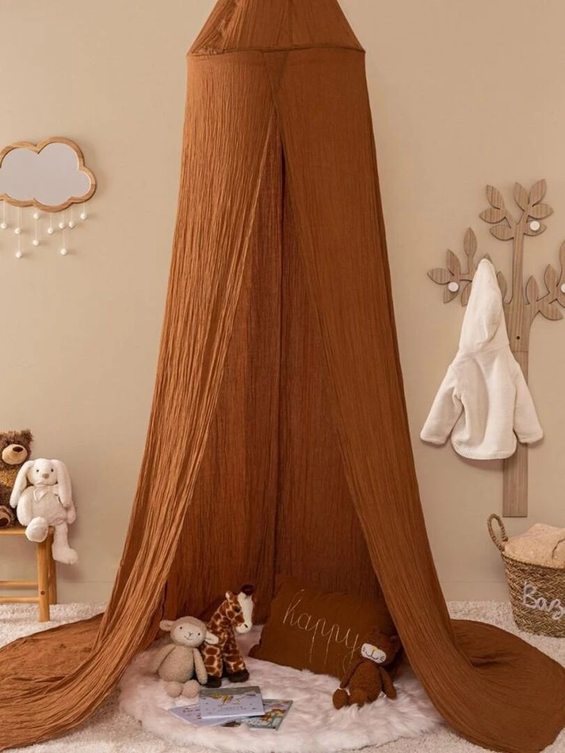 Ciel de lit double gaze de coton noisette Orange