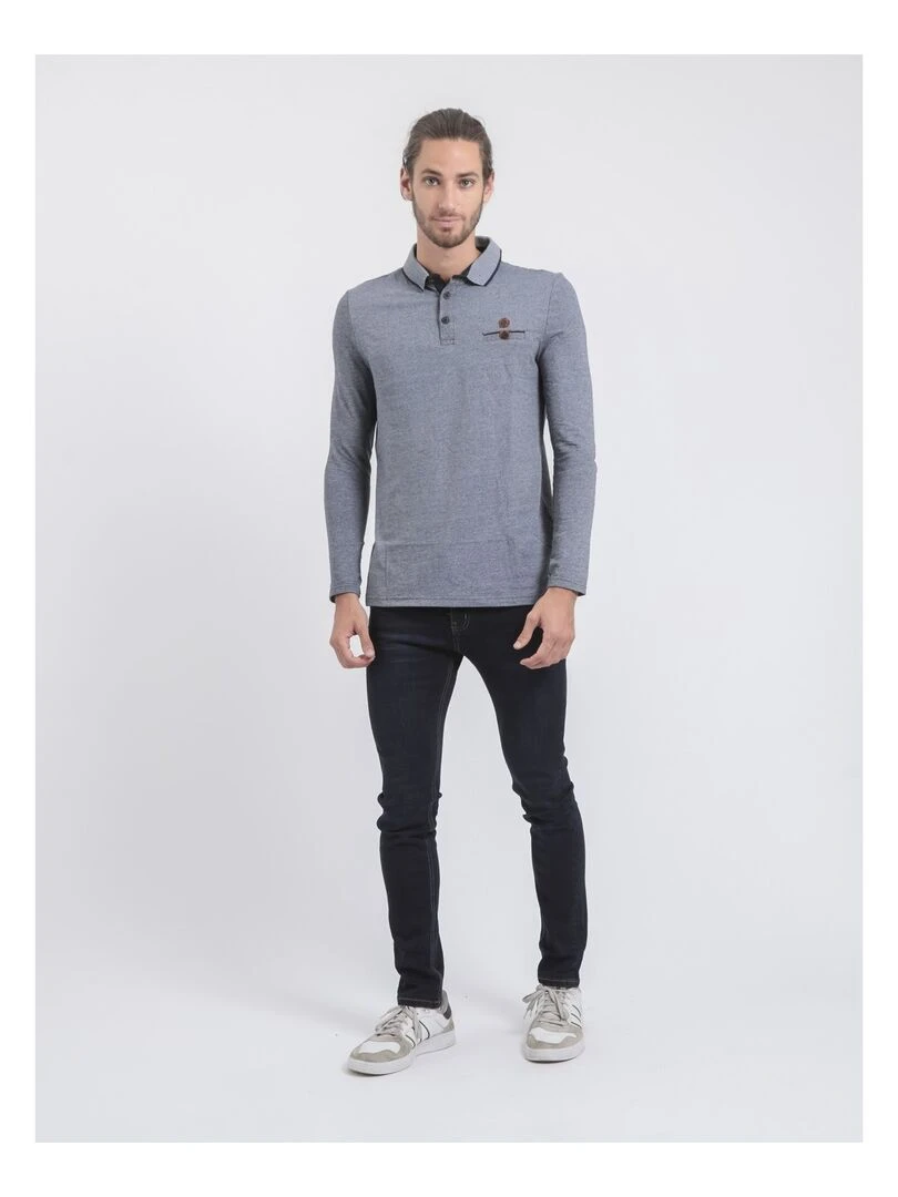 Polo manches longues pur coton PIWANGA   Bleu marine