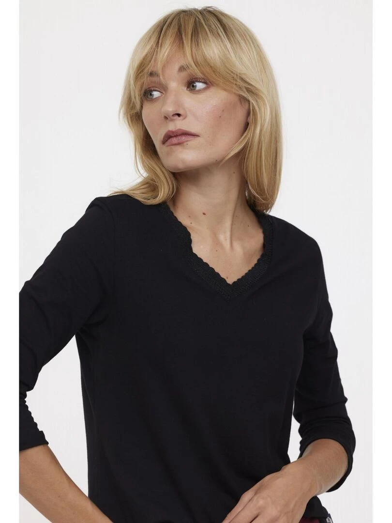 Lee Cooper   T Shirt manches longues coton regular ASHIA   Noir