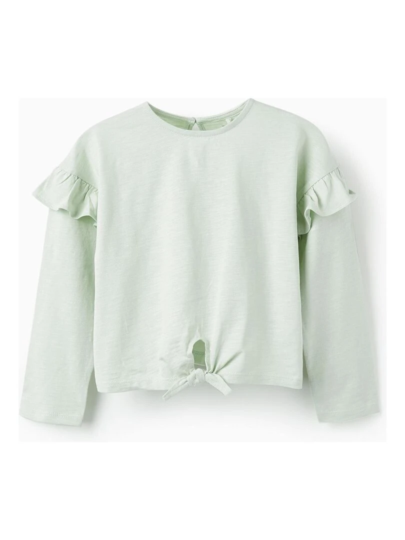 T shirt à manches longues avec volants et nœud pour fille manches longues SICILIAN DAYS Vert clair