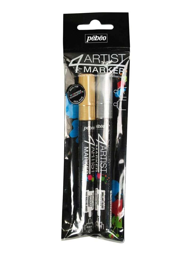 Duo de marqueurs base huile 4 mm   Or et argent   N/A