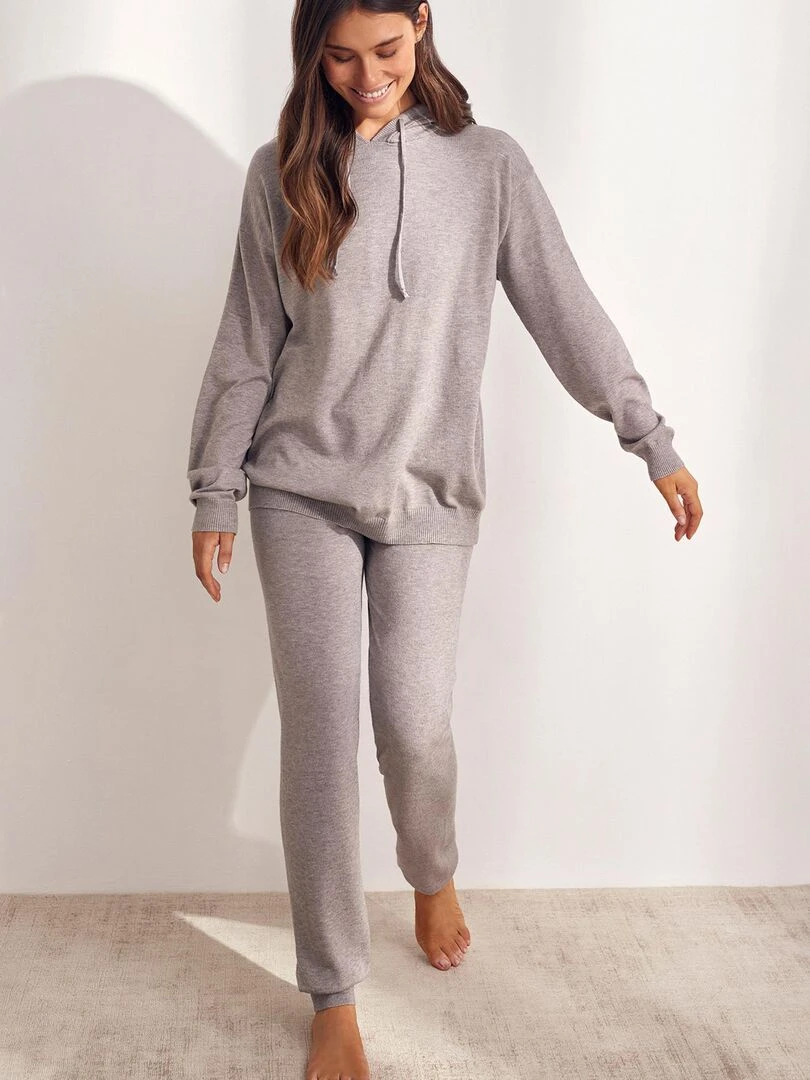Pyjama pantalon sweat capuche Knitting   Gris