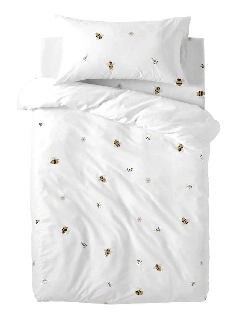 Parure housse de couette 2 pièces Honey "Happyfriday"   Blanc