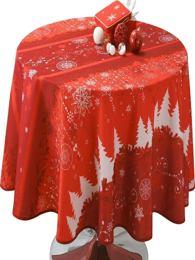 Nappe Anti taches Sapin Rouge   Ronde 160 cm   Rouge bordeaux