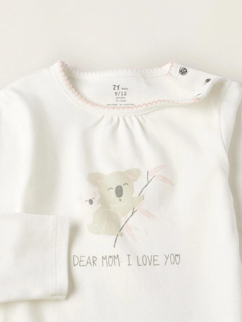 Pyjama en coton pour bébé fille 'Chère Maman' manches longues LITTLE LOVE NOTES   Blanc
