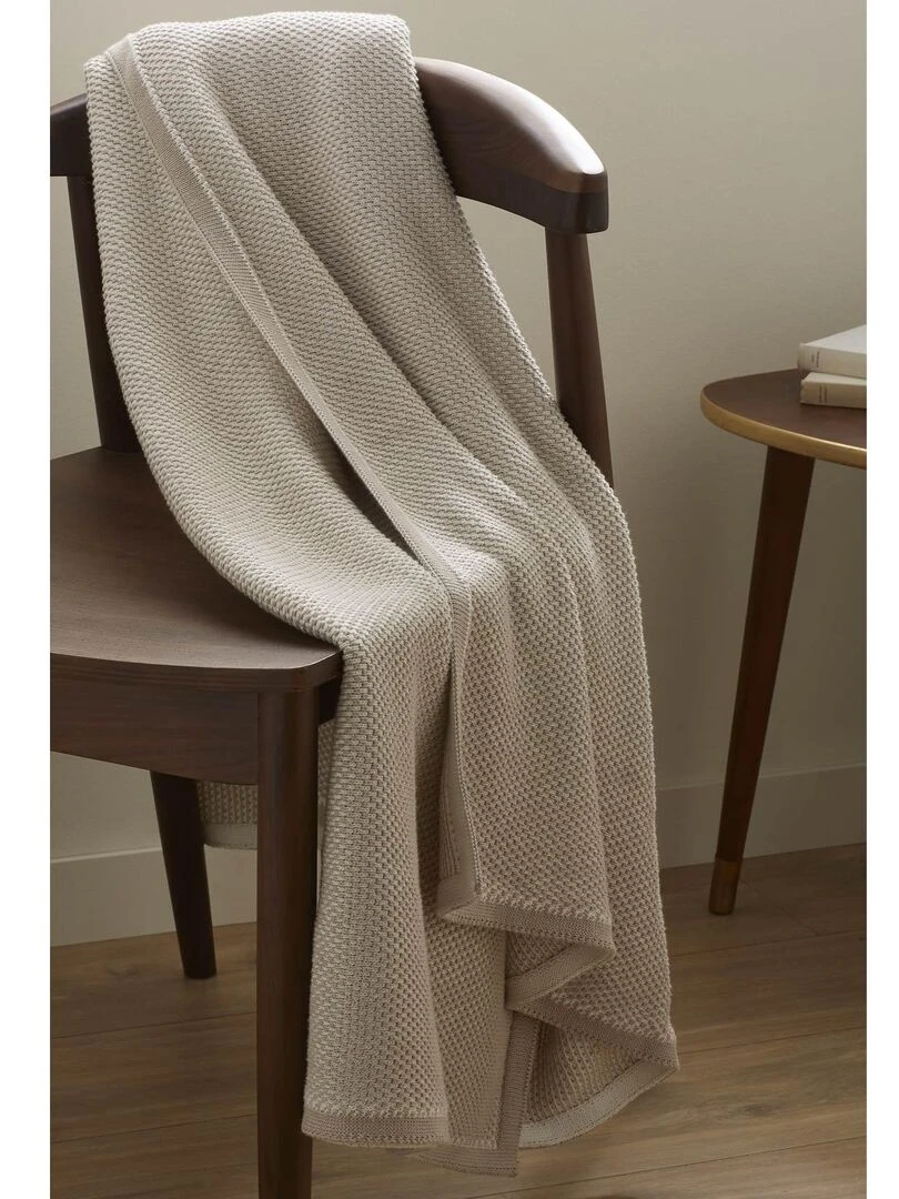 Plaid Effet maille en 100% Coton Beige