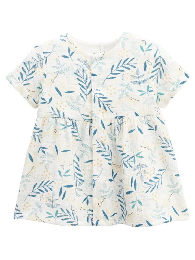 Ensemble robe bébé et bloomer en gaze de coton Iskia Ecru