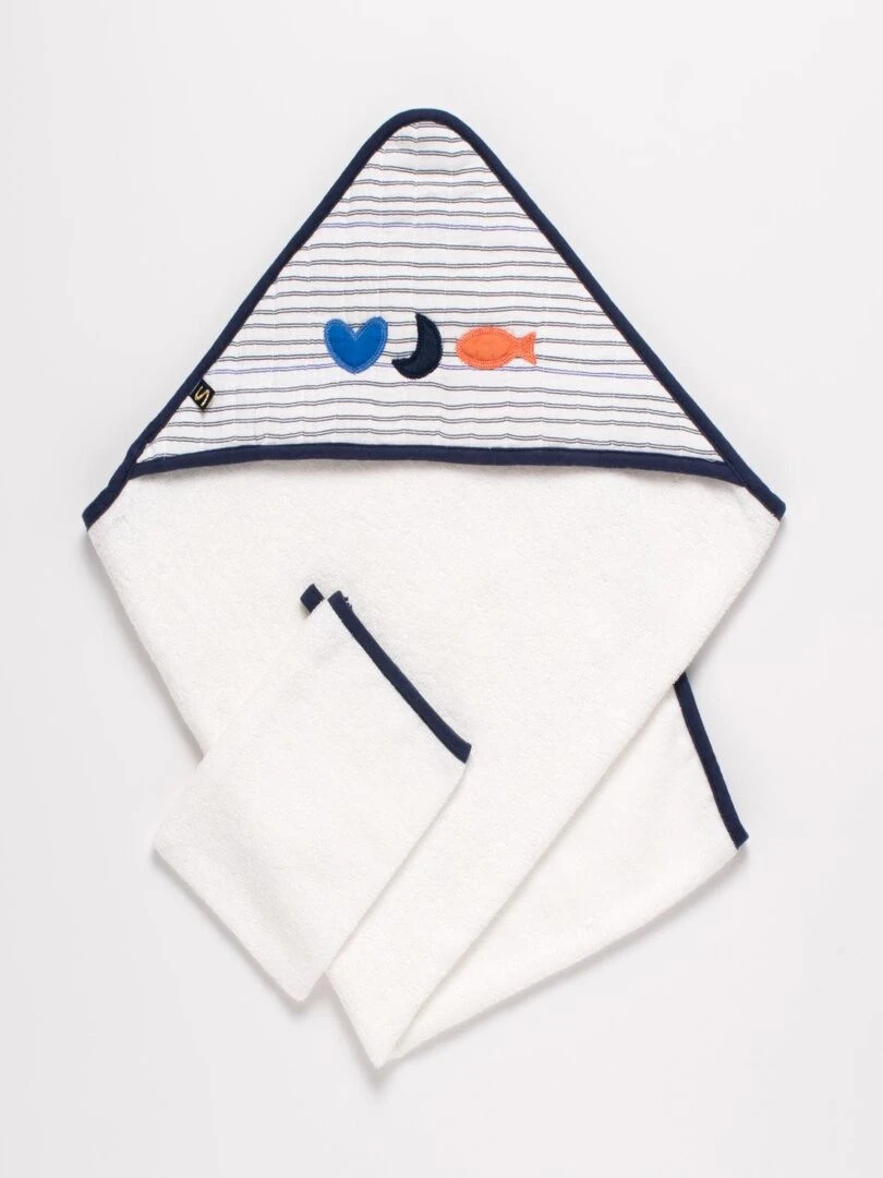Cape de bain et gant en double gaze de coton et éponge SAUTHON Blanc