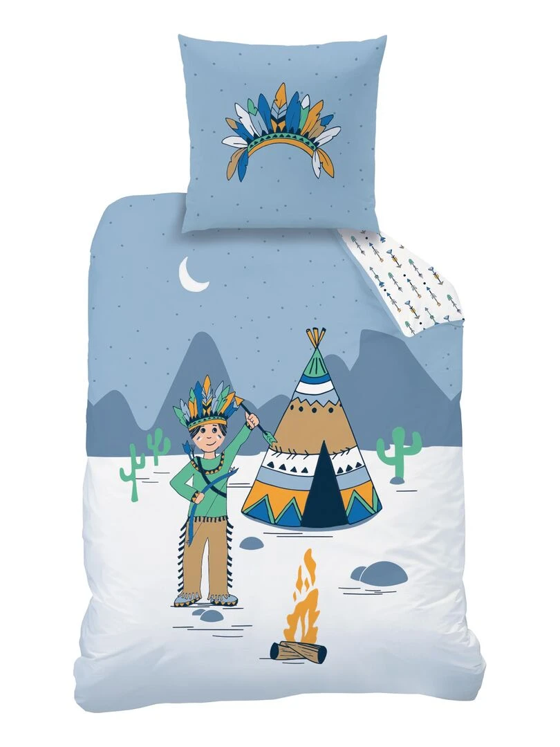 Parure de lit imprimée 100% coton PETIT INDIEN Bleu