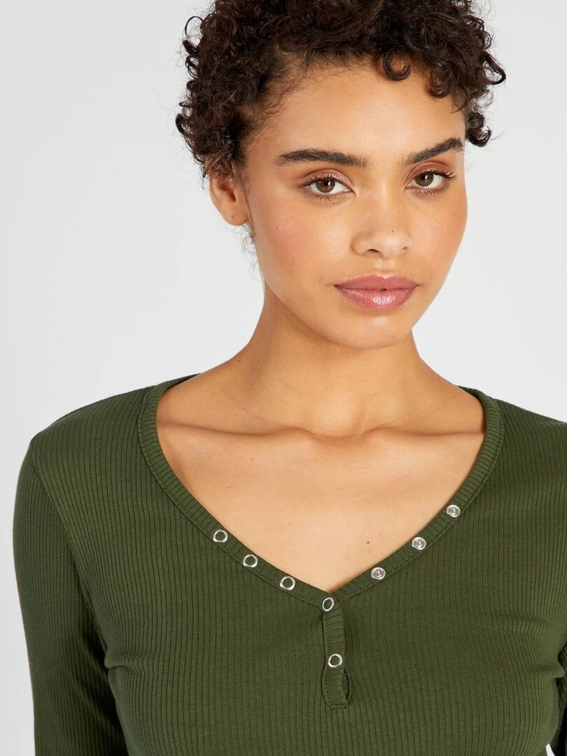 T shirt pyjama en maille côtelée   Vert