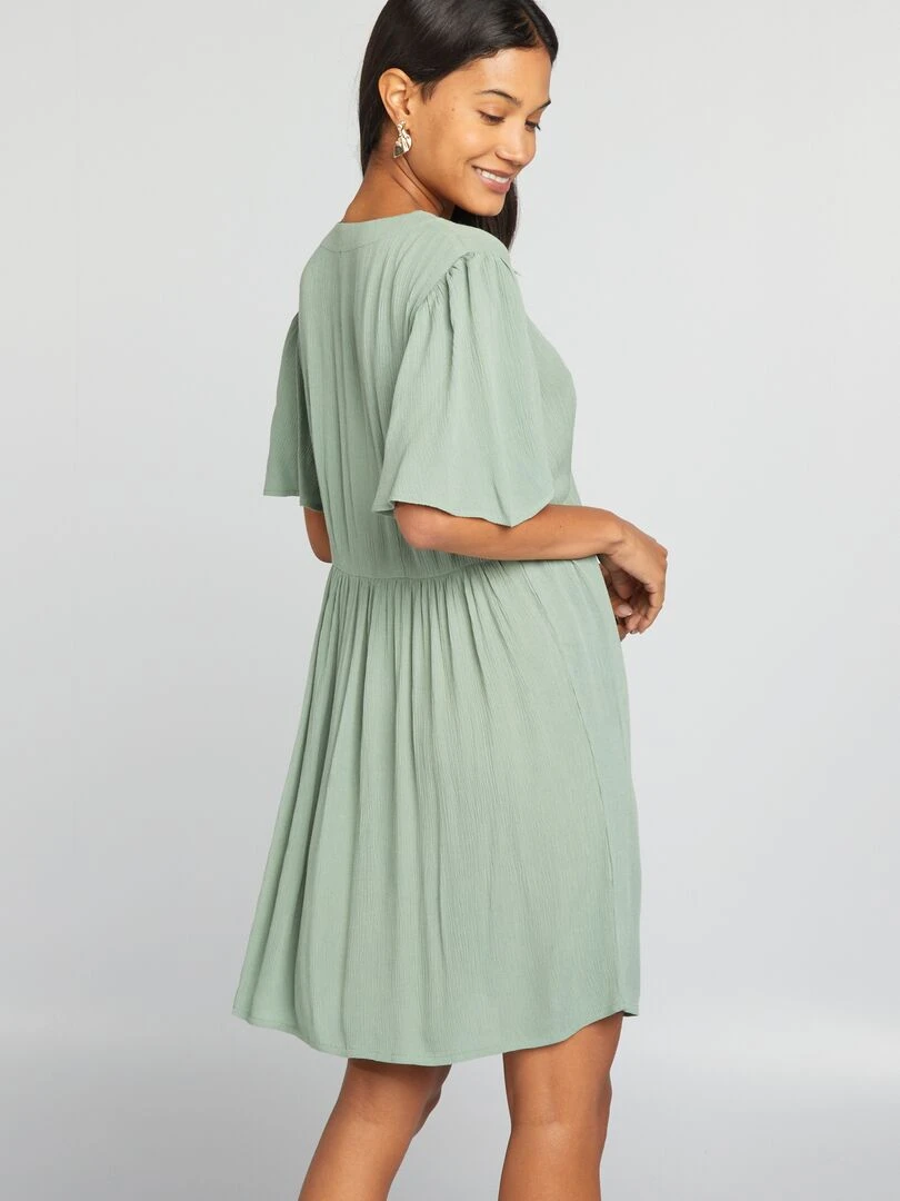 Robe courte en crêpe   Vert uni