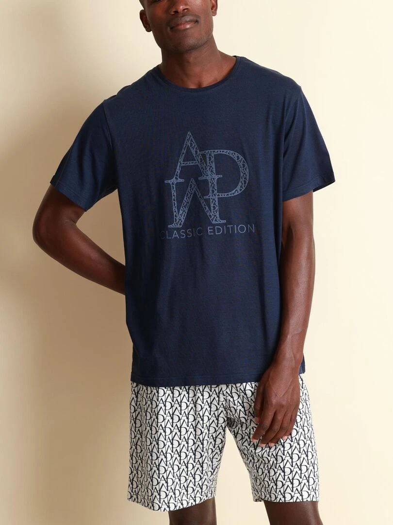 Pyjama short t shirt Logo Soft   Bleu marine
