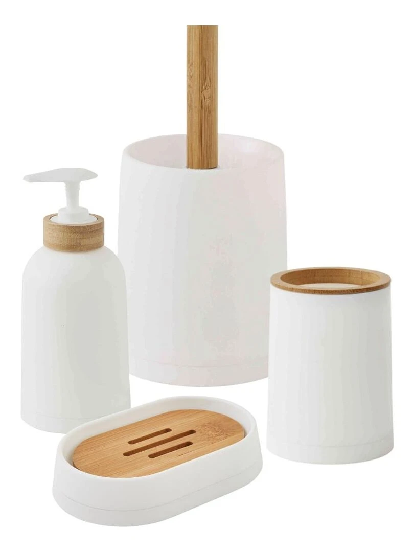 Guy Levasseur Set de salle de bain 4 pièces en plastique et bambou blanc Blanc