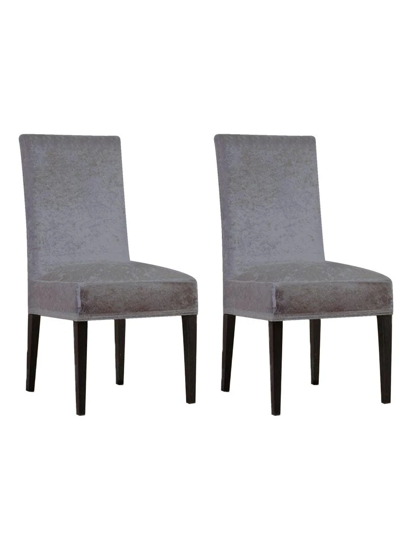 Lot de 2 Housses de chaise velours Gris Gris